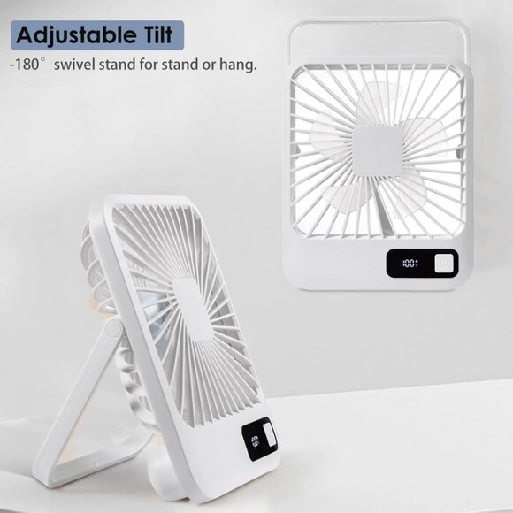 Portable Mini Desk Fan | USB Rechargeable, 5 Speeds, LCD Display, Quiet - Picture 10 of 11